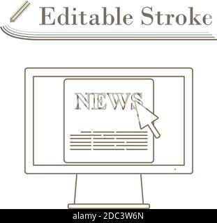 Monitor With News Icon. Editable Stroke Simple Design. Vector Illustration. Stock Vector