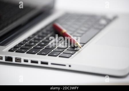 a laptop or notebook, mobile computer device with screen and rechargeable battery Stock Photo
