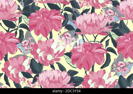 Art floral vector seamless pattern. Pink asters. Stock Vector