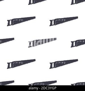 saw seamless pattern. Monochrome retro design. Vintage hand drawn wallpaper background. Hipster unique style. Stock vector isolated on white backgroun Stock Vector