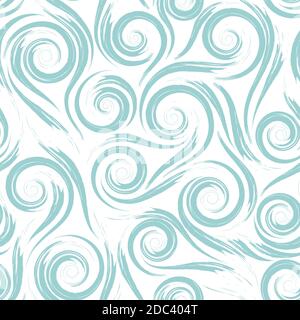 Turquoise smooth lines waves or water splashes isolated on white background vector seamless pattern. Abstract texture of the sea or whirlpool. Stock Vector