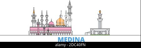 Saudi Arabia, Medina line cityscape, flat vector. Travel city landmark, oultine illustration, line world icons Stock Vector