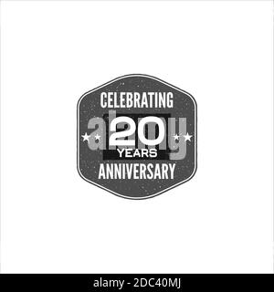 Celebrating 20 years anniversary badge, sign and emblem. Retro design. Easy to edit and use your number, text. Stock illustration isolate on white bac Stock Photo