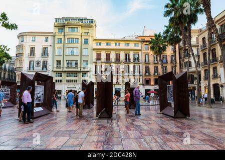 Exhibition 'Genesis' of the photographer Sebastiao Salgado. Plaza de la Constitución - Constitution Square - in the historic center of Málaga, Andaluc Stock Photo