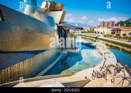 The Guggenheim Museum Bilbao is a museum of modern and contemporary art designed by Canadian-American architect Frank Gehry, Bilbao, Biscay, Basque Co Stock Photo