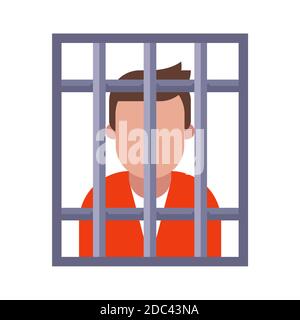 a criminal in an iron cage. the person went to jail. flat vector illustration isolated on white background. Stock Vector