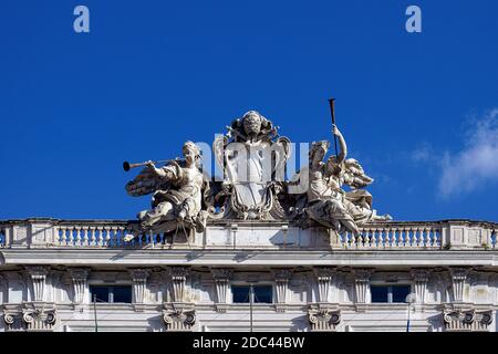 Constitutional Court of the Italian Republic. Palazzo della Consulta. Palace facade. Close up detail. Rome, Italy, Europe. Blue sky, copy space. Stock Photo