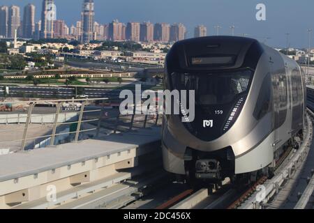 Doha Metro is one of the fastest driverless train in the world. Stock Photo