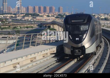 Doha Metro is one of the fastest driverless train in the world. Stock Photo