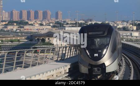 Doha Metro is one of the fastest driverless train in the world. Stock Photo