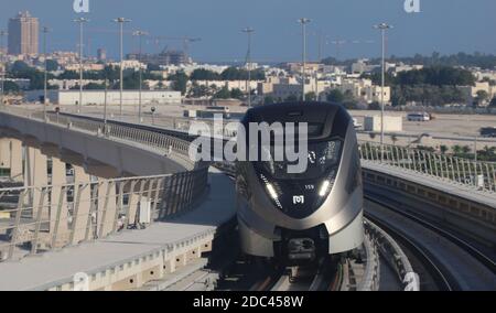 Doha Metro is one of the fastest driverless train in the world. Stock Photo