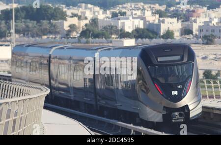 Doha Metro is one of the fastest driverless train in the world. Stock Photo