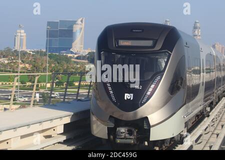 Doha Metro is one of the fastest driverless train in the world. Stock Photo