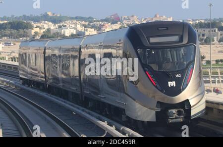 Doha Metro is one of the fastest driverless train in the world. Stock Photo