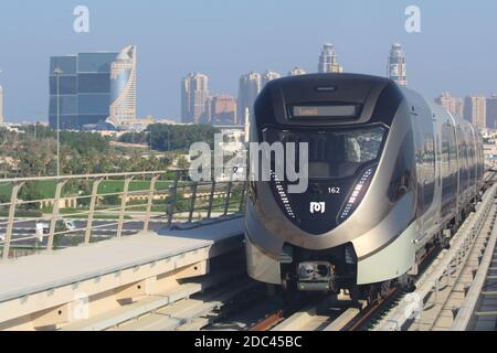 Doha Metro is one of the fastest driverless train in the world. Stock Photo