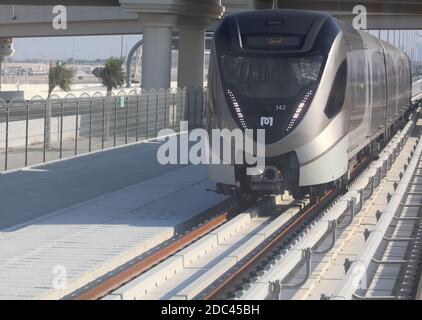 Doha Metro is one of the fastest driverless train in the world. Stock Photo