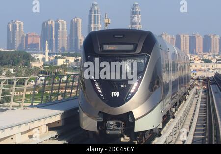 Doha Metro is one of the fastest driverless train in the world. Stock Photo