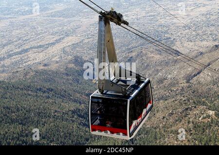 Tourist ride up on a cable car to Sandia Peak in the Cibola National Forest in Albuquerque, New Mexico on September 26, 2016. Stock Photo