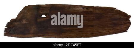 Old bog oak wooden board panorama isolated on white background Stock Photo