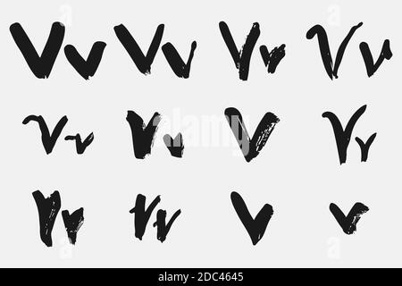 Black letter V written in grunge calligraphy. Stock Vector