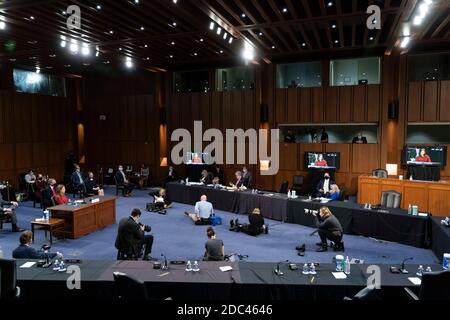 Washington, District of Columbia, USA. 13th Oct, 2020. Supreme Court nominee Judge Amy Coney Barrett speaks during her Senate Judiciary Committee confirmation hearing on Capitol Hill on October 12, 2020 in Washington, DC Credit: Alex Edelman/ZUMA Wire/Alamy Live News Stock Photo