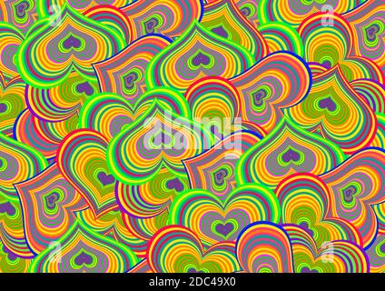 Beautifull frame background made of fun colorful heart shape pattern for decoration Stock Photo