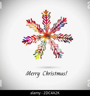 A multi-colored abstraction of a snowflake. Merry Christmas. Mixed media. Vector illustration Stock Vector