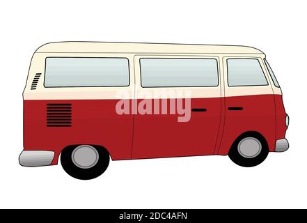 Retro camper van on white background, vector illustration Stock Vector