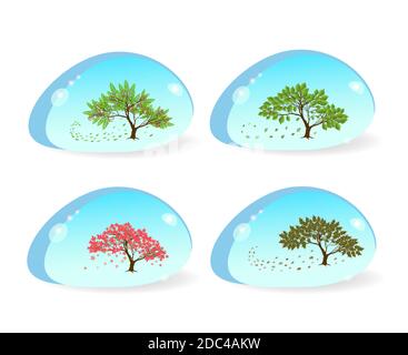 a set of small trees in a drop of water on white Stock Vector