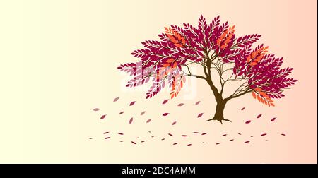 abstract purple and orange tree and  falling leaves Stock Vector