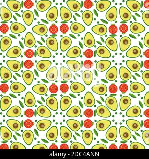 vector vegetables seamless pattern  in flat style with tomato and Stock Vector