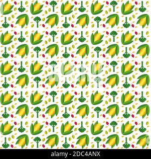 vector vegetables seamless pattern  in flat style with corn Stock Vector