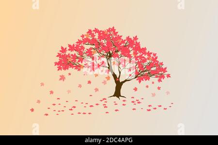 Autumn Japanese maple and red falling leaves Stock Vector