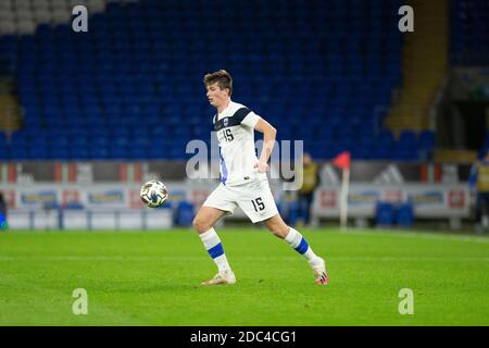 Cardiff, Wales, UK. 18th Nov, 2020. Daniel O'Shaughnessy of Finland during the UEFA Nations League match between Wales and Finland at Cardiff City Stadium. Credit: Mark Hawkins/Alamy Live News Stock Photo