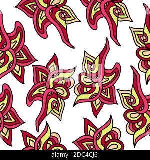 Seamless pattern with hand-drawn doodle elements. Vector illustration in bright colors. Stock Vector