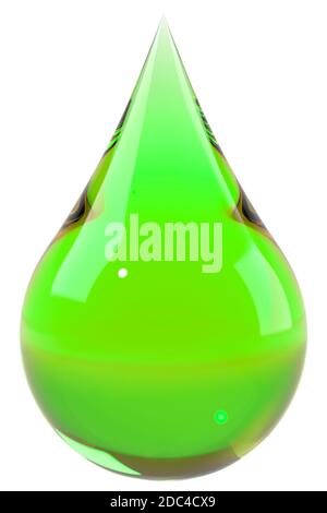 Green drop isolated on white. Save the Earth, ecology, eco fuel concept. Graphic design element for poster, flyer, packaging. 3D illustration Stock Photo