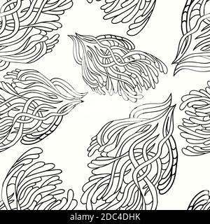 Seamless pattern with handdrawn doodle on a white background. For prints and textile. Adult coloring. Antistress graffiti. Stock Vector
