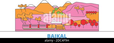 Russia, Baikal line cityscape, flat vector. Travel city landmark, oultine illustration, line world icons Stock Vector