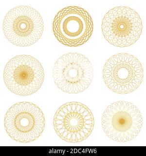 Vector Abstract Guilloche Elements on White Background. Use for banknote, d certificate, currency, voucher or money design. Stock Vector