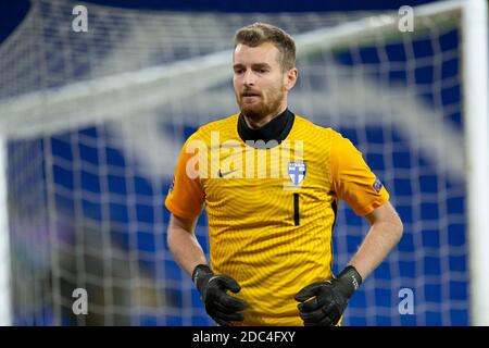Cardiff, Wales, UK. 18th Nov, 2020. Lukas Hradecky of Finland during the UEFA Nations League match between Wales and Finland at Cardiff City Stadium. Credit: Mark Hawkins/Alamy Live News Stock Photo