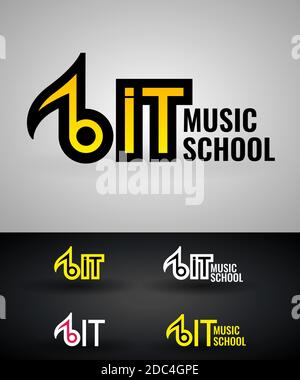 Logotype template of School of Music, disco, vocal course, composer, singer vector logo. Note web logotype. Abstract music logo icon vector design. Stock Vector