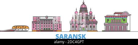 Russia, Saransk line cityscape, flat vector. Travel city landmark, oultine illustration, line world icons Stock Vector