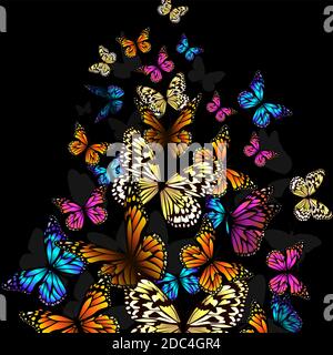 Flying multicolored butterflies. Vector illustration Stock Vector