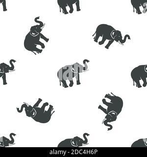 Elephant pattern design. African animals seamless background in silhouette retro style Stock Vector