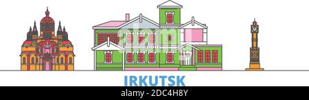 Russia, Irkutsk line cityscape, flat vector. Travel city landmark, oultine illustration, line world icons Stock Vector