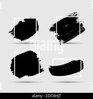 Grunge Brush paint ink stroke with square frame backgrounds set. Illustration Stock Photo
