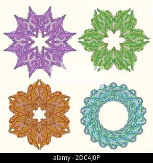 Set of ornament multicolor doodle  mandalas. Vintage decorative element. Hand drawn background. Stock Vector
