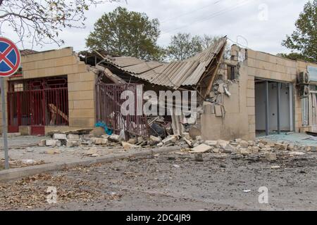 Tartar city of Azerbaijan: 10 October 2020. City destroyed by bomb shots. Destroyed city. war disaster Stock Photo