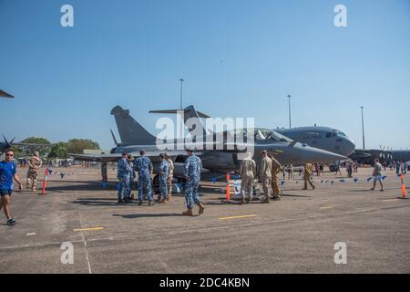 Darwin,NT,Australia-August 4,2018: Military service people and tourists by fighter jet at the Pitch Black event in Darwin. Stock Photo