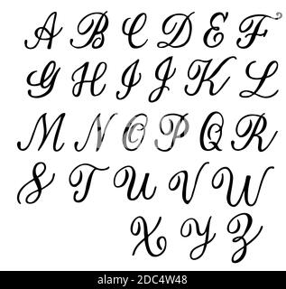 Hand drawn vector latin alphabet  , font set,  isolated on white background. Brushpen lettering, calligraphy, uppercase Stock Vector